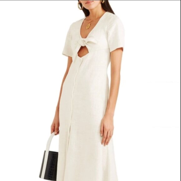 STAUD Dresses & Skirts - MAYA TIE-FRONT LINEN BLEND MAXI DRESS